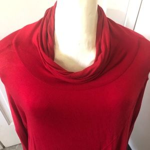 Beautiful red asymmetrical blouse with cowl neck